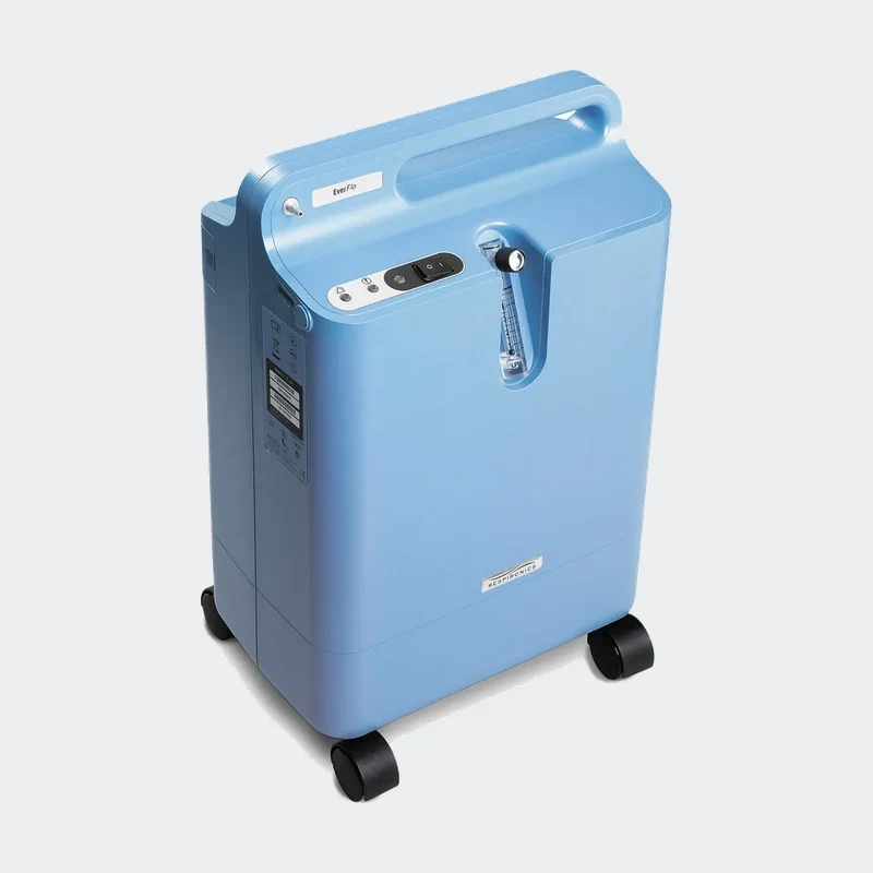 Blue home oxygen concentrator on casters, available in Greenacres, FL