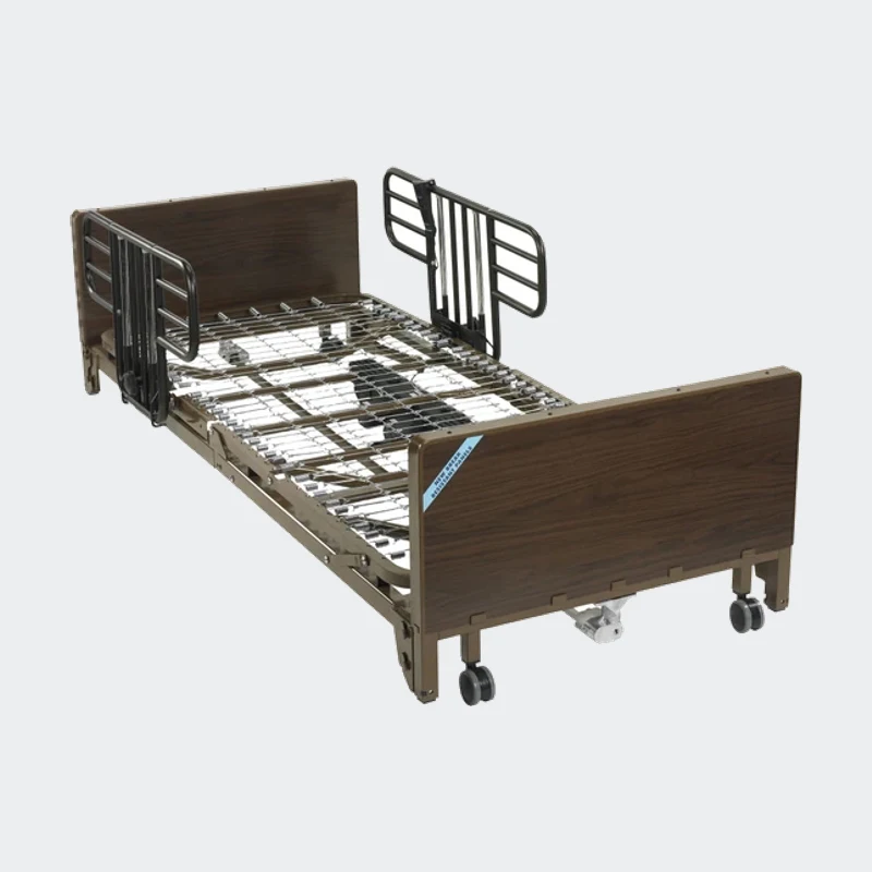 Home hospital bed frame with half rails and wood-look panels near Lake Worth, FL